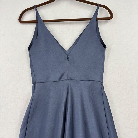 Jenny Yoo Slip Dress Womens Size 2 Blue Spaghetti Straps Back Zip Padded Cups - Picture 6 of 10